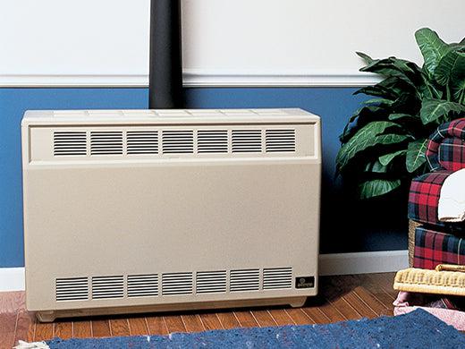 Empire 37" 25,000 BTU Beige Standing Pilot Hydraulic Thermostat Control, Propane Gas Console Vented Room Heater