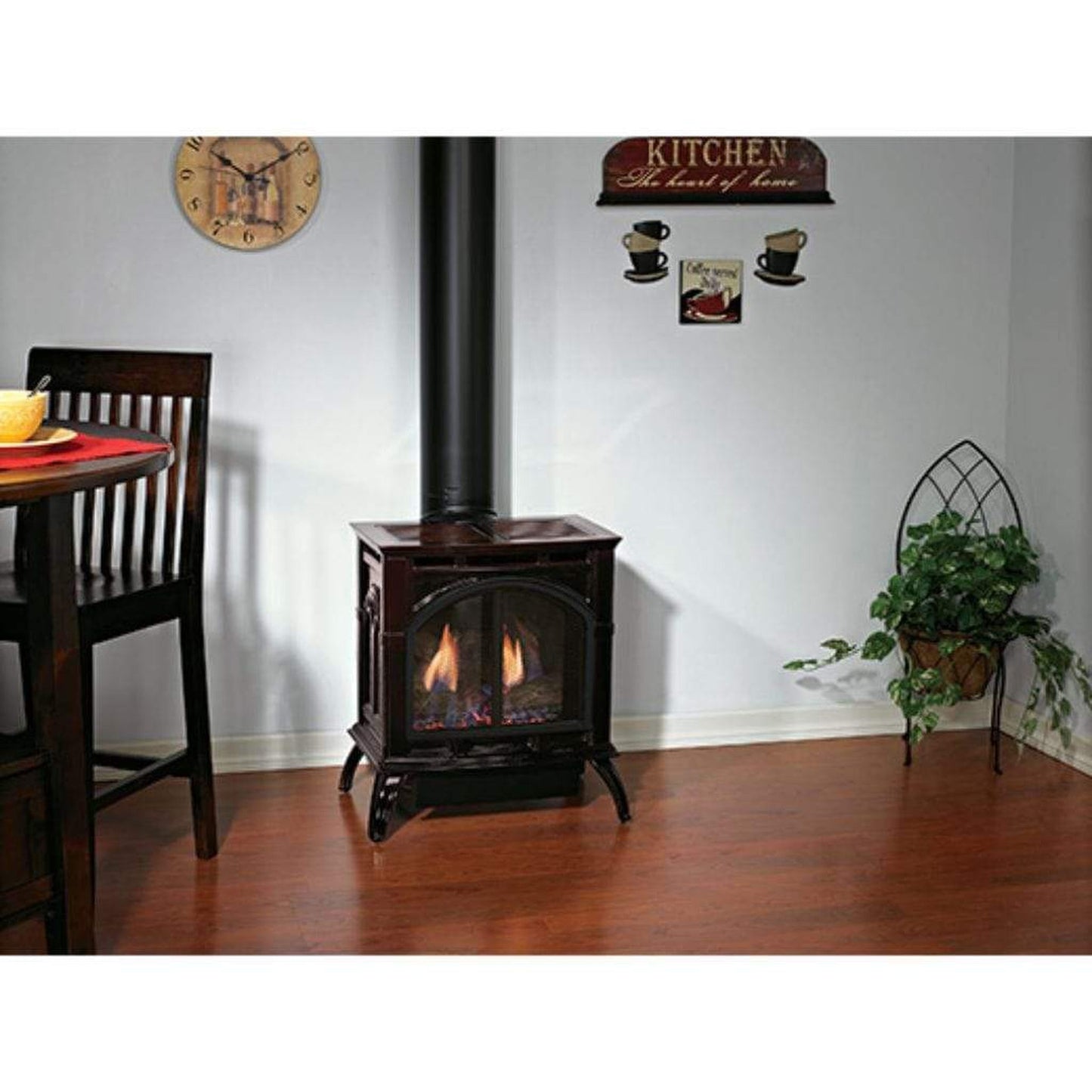 Empire Spirit 22" Porcelain Mahogany Finish Intermittent Pilot Control With On/Off Switch, Propane Gas Direct Vent Cast Iron Small Stove